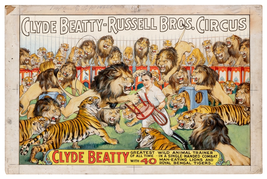  [POSTER MAQUETTE]. Clyde Beatty - Russell Bros. Circus / Cl...