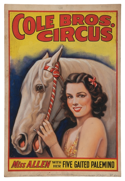  [POSTER MAQUETTE]. Cole Bros. Circus / Miss Allen with Her ...