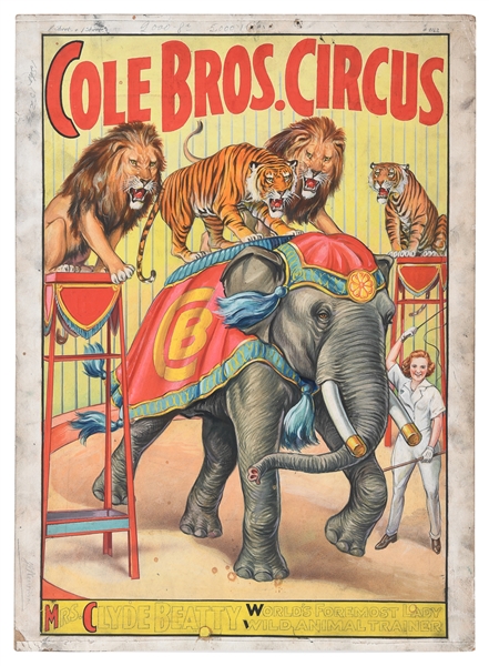  [POSTER MAQUETTE]. Cole Bros. Circus / Mrs. Clyde Beatty Wo...