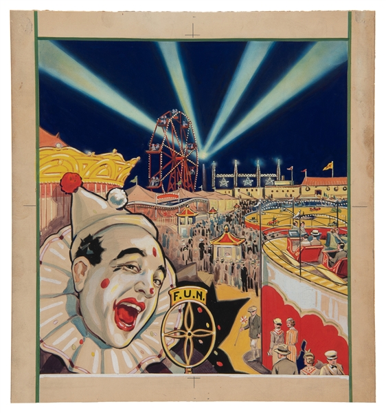  [POSTER MAQUETTE]. Carnival Scene with Clown. Gouache poste...