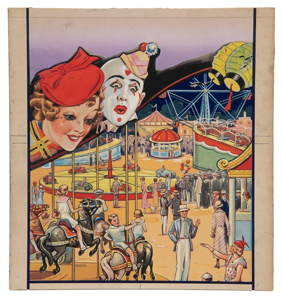  [POSTER MAQUETTE]. Carnival Scene. Gouache poster maquette....