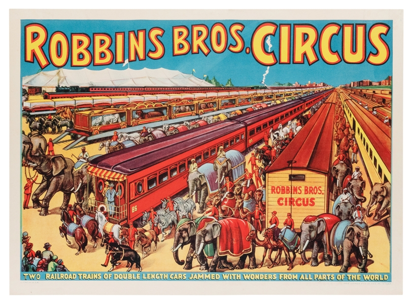  Robbins Bros. Circus Two Railroad Trains of Double Length C...