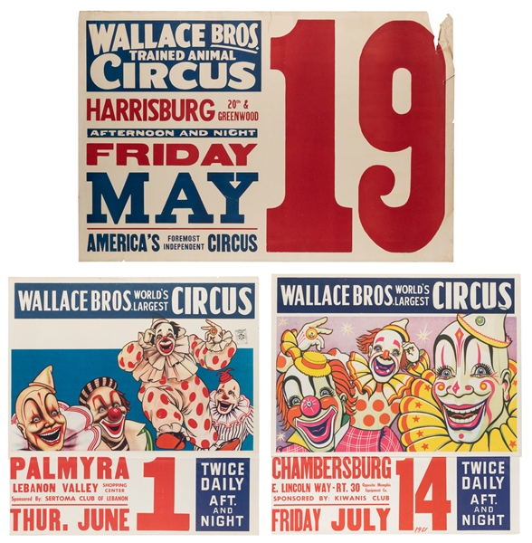  Three Wallace Bros. World’s Largest Circus Posters. 1950-60...