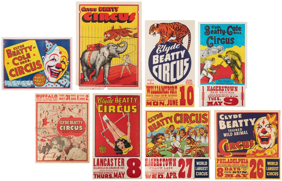  [CLYDE BEATTY]. Group of posters and ephemera. 20th century...