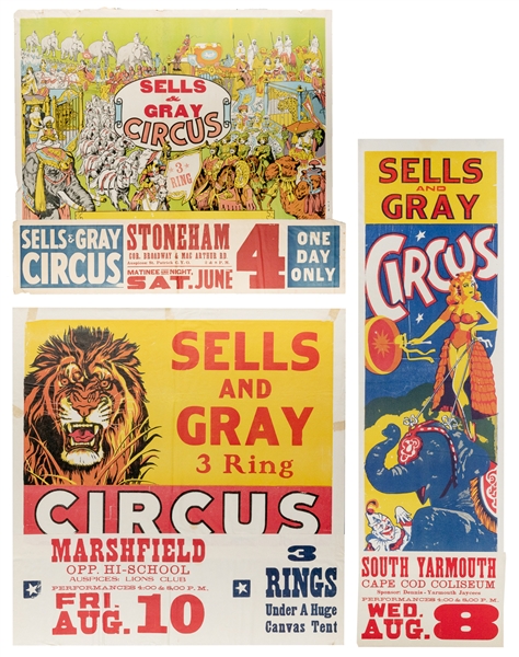  Group of 15 Sells and Gray Circus Posters. 1950-60s. Fiftee...