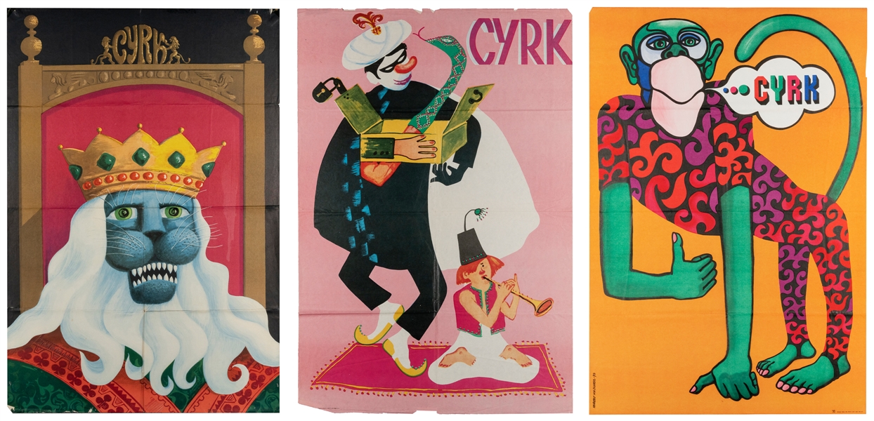  Group of three Polish circus (“Cyrk”) posters. [Poland: ca....