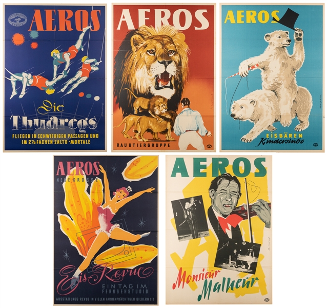  Lot of 11 Aeros Zirkus Posters and Ephemera. Europe, ca. 19...