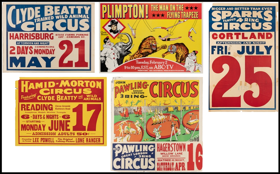  Five Miscellaneous Circus Posters. 1930-60s. Color posters ...