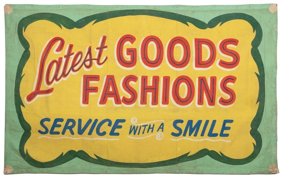  Latest Goods Fashions sideshow banner. Heavy painted canvas...