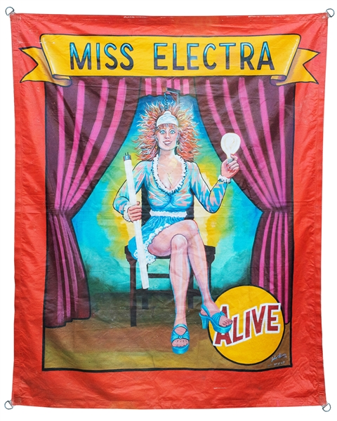  HINER, John. Miss Electra Alive sideshow banner. 1991. Pain...