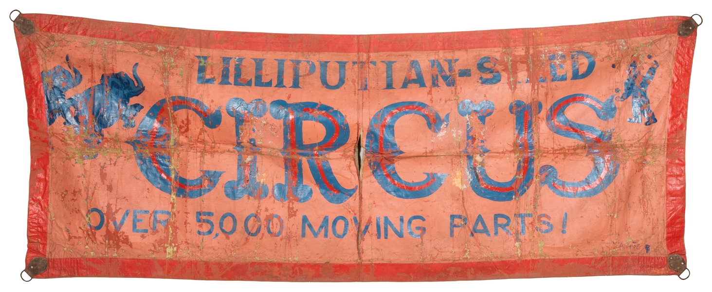  Lilliputian-Sized Circus painted banner. 20th century. Pain...