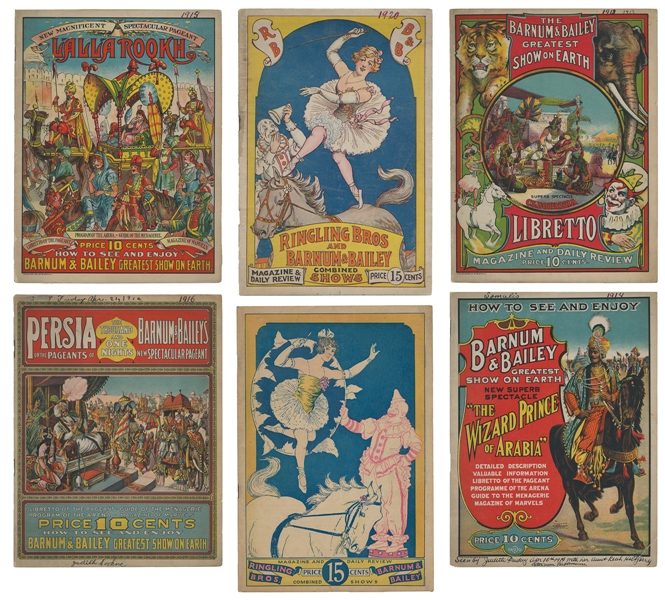  [CIRCUS]. Group of 6 circus “spec” and daily programs. 1910...