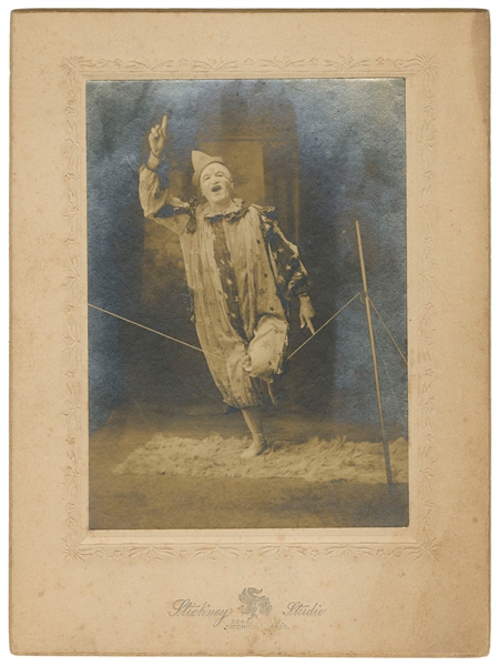  [CLOWNS]. Cabinet Card Clown Portrait. Fitchburg, MA: Stick...