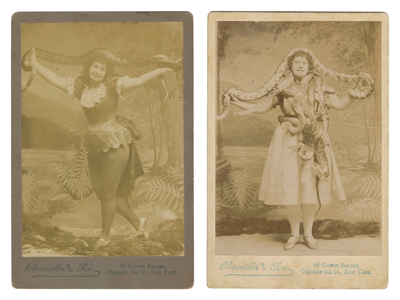  [SNAKE CHARMER]. Two Snake Charmer Cabinet Card Photos. New...