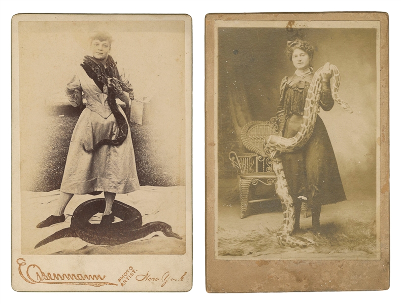  [SNAKE CHARMER]. Two Snake Charmer Cabinet Card Photographs...