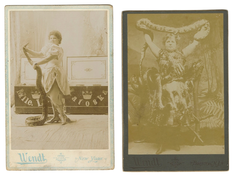  [SNAKE CHARMER]. Two Cabinet Card Photos of Snake Charmers....