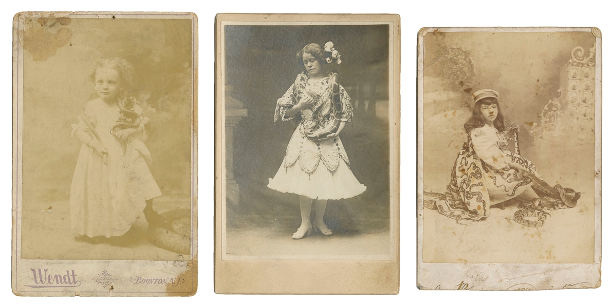  [SNAKE CHARMERS]. Three Cabinet Card Photos of Young Snake ...