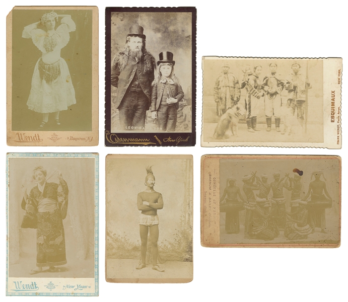  [CIRCUS]. Six Cabinet Photos of Circus and Sideshow Perform...