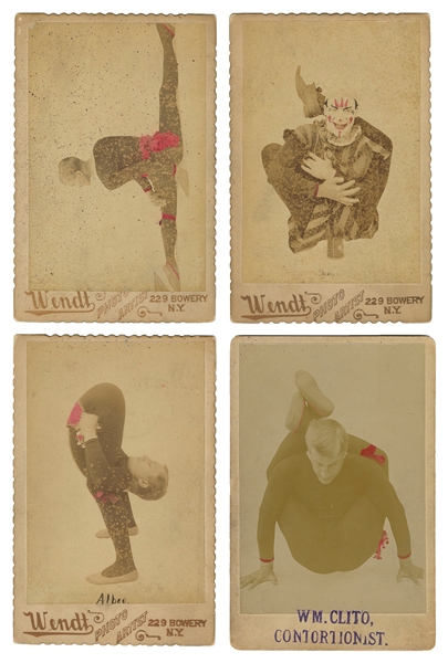  [CONTORTIONISTS]. Series of 4 Cabinet Photos of a Clown Con...