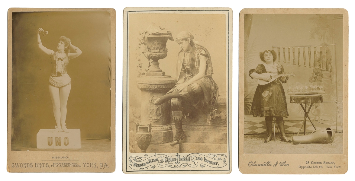  [SIDESHOW]. Three Cabinet Card Photos of Sideshow Performer...