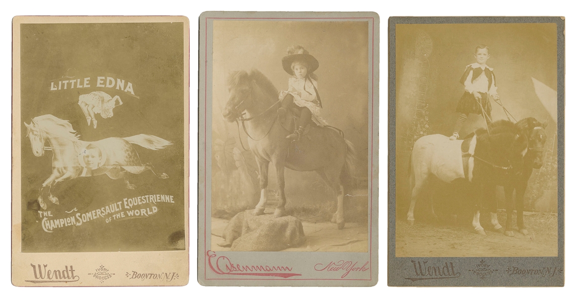  Three Cabinet Card Portraits of Juvenile Equestrian Acts. C...