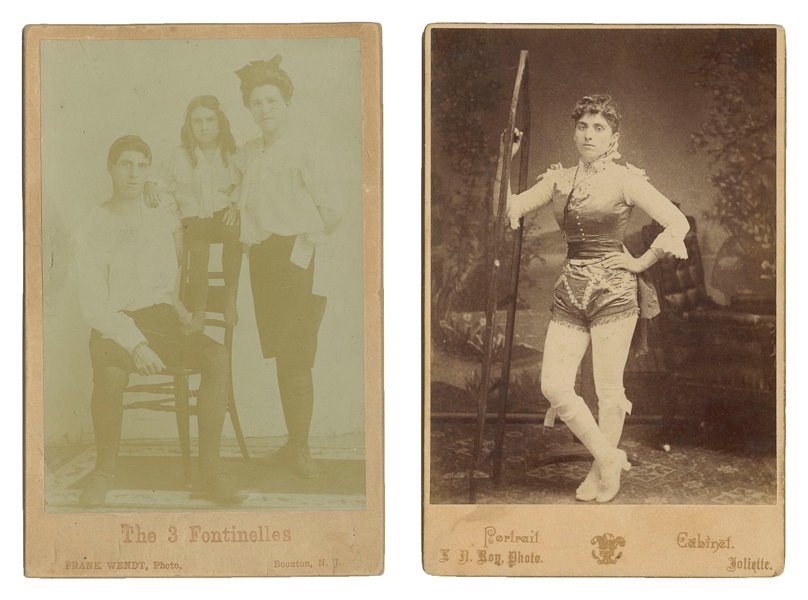  [ACROBATS]. Two Cabinet Card Portraits of Acrobats. Circa 1...