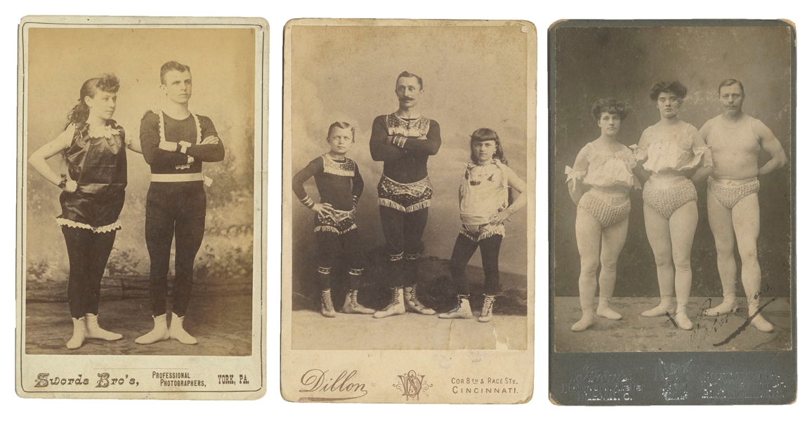  [ACROBATS]. Three Cabinet Card Photos of Acrobats. American...