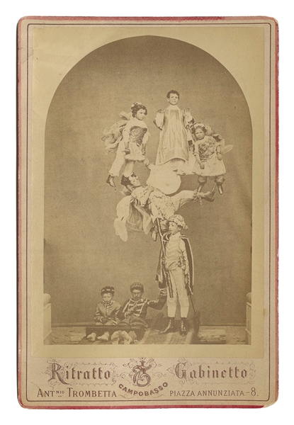  [ACROBATS]. Cabinet Card of Italian Acrobatic Troupe. Italy...