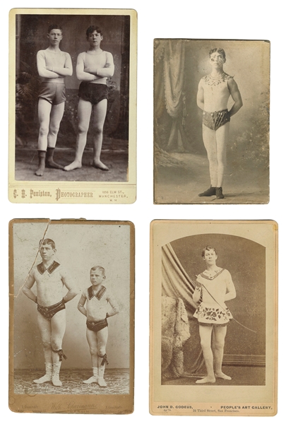  [ACROBATS]. Four Cabinet Cards of Boy Acrobats. Circa early...