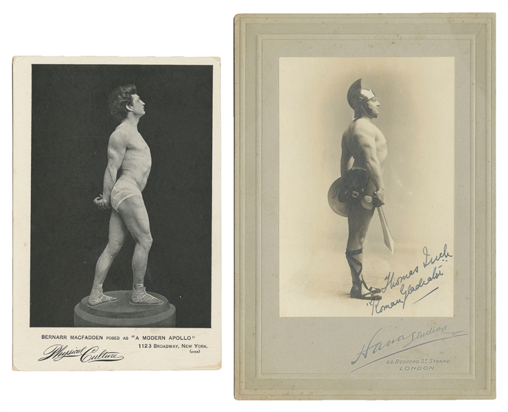  [STRONGMEN]. Cabinet card and souvenir card. Including: MAC...