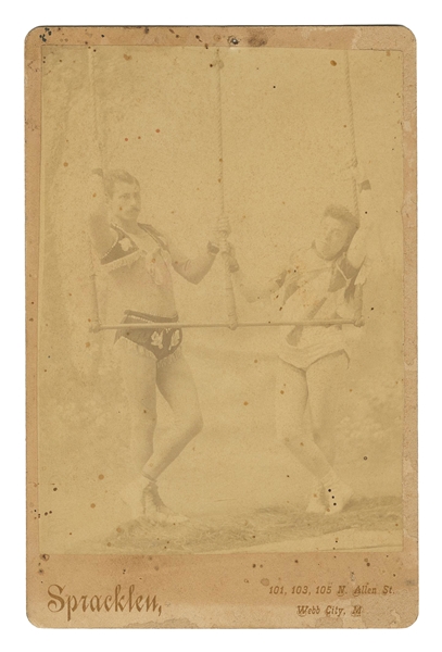  [ACROBATS]. Cabinet Card of Two Acrobats with Trapeze. Webb...