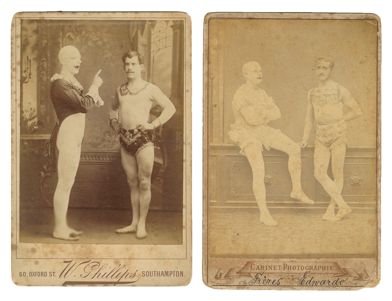  [CLOWNS]. Two Cabinet Cards of European Clowns and Acrobats...