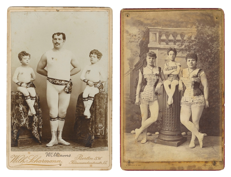  [CIRCUS]. Two Cabinet Card Photographs of Circus Acrobats. ...