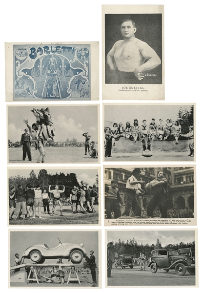  [STRONGMEN]. Group of Eight Strongmen, Bodybuilder, and Wei...