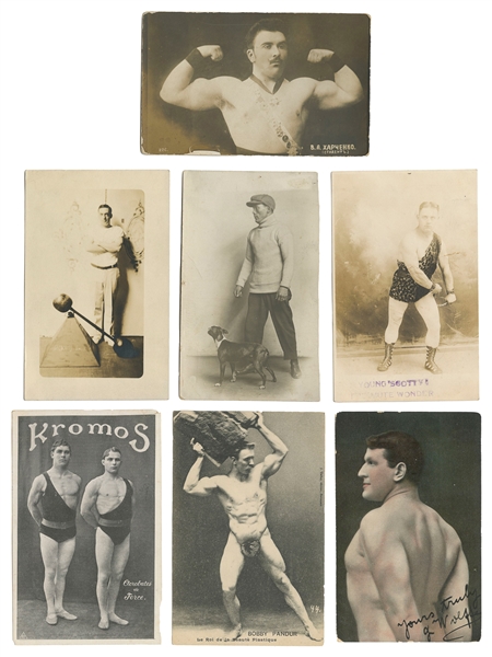  [STRONGMEN]. Group of 7 Strongmen, Bodybuilder, and Weightl...