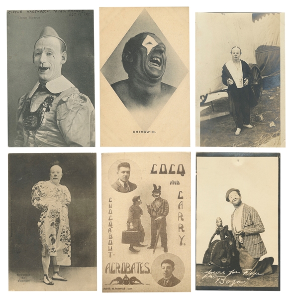  [POSTCARDS]. Group of Nine Clown Postcards. (American and E...