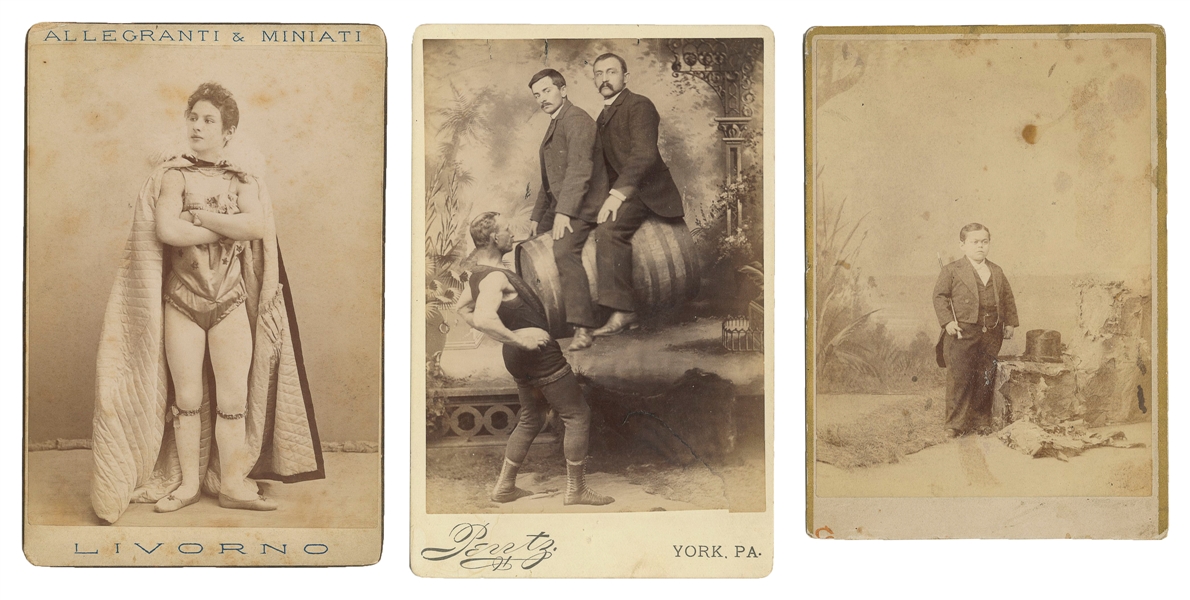  [CIRCUS]. Three Cabinet Cards of Circus Sideshows and Perfo...