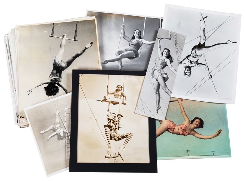  [AERIALISTS]. Group of approximately 70 photographs of trap...