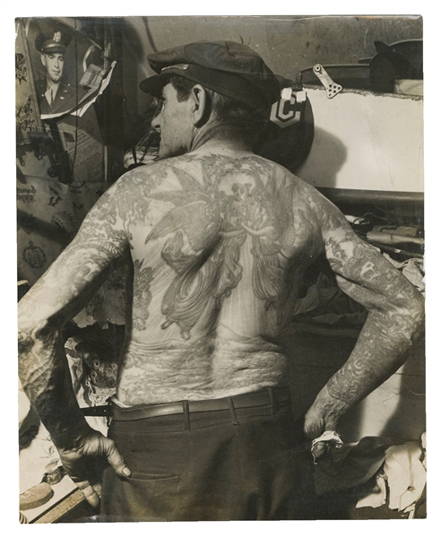  Tattooed man press photograph. France, ca. 1920s-30s. Photo...