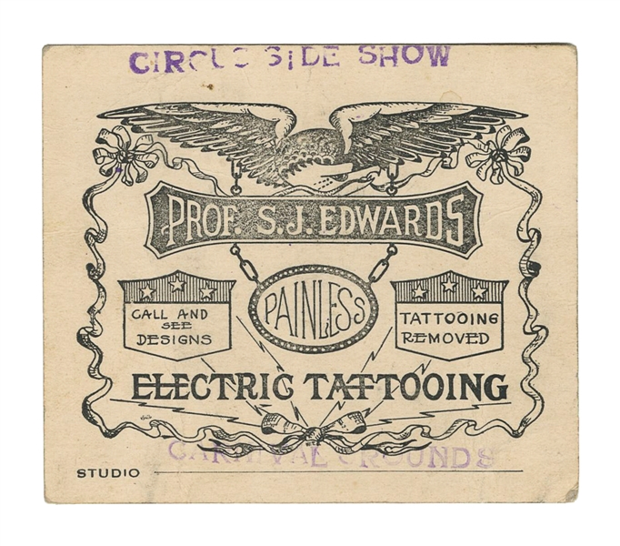  [TATTOO]. Prof. S.J. Edwards Electric Tattooing business ca...