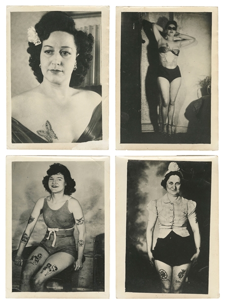  [TATTOO]. Group of Four Tattooed Women Kobel photos. Four black a...