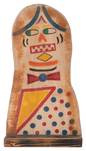  Carnival painted wooden knock-down figure. Stencil painted ...