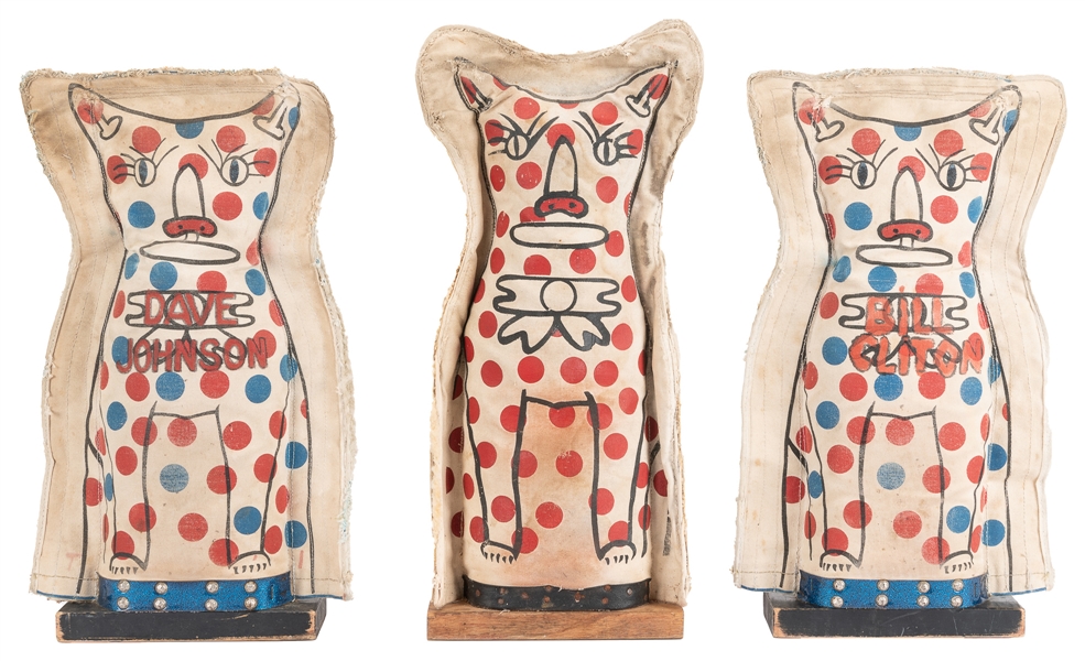  Three large carnival knockdown cat figures. American, mid-2...