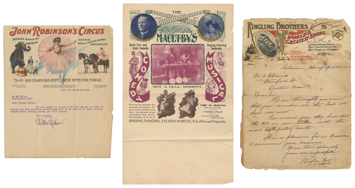  [CIRCUS LETTERHEAD & AUTOGRAPHS]. Tremendous archive of cir...