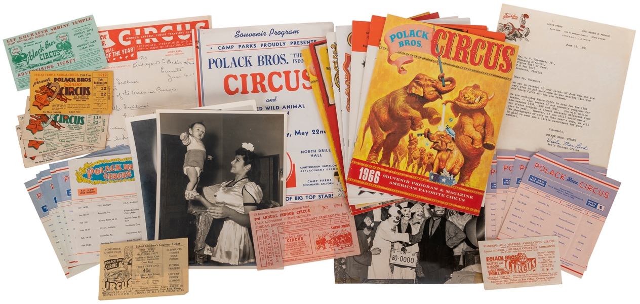  Polack Bros. Circus. File of ephemera and photographs. V.d....