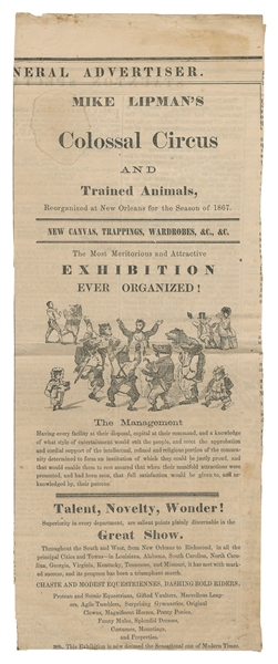  Early circus advertisements from newspapers. Bulk American,...