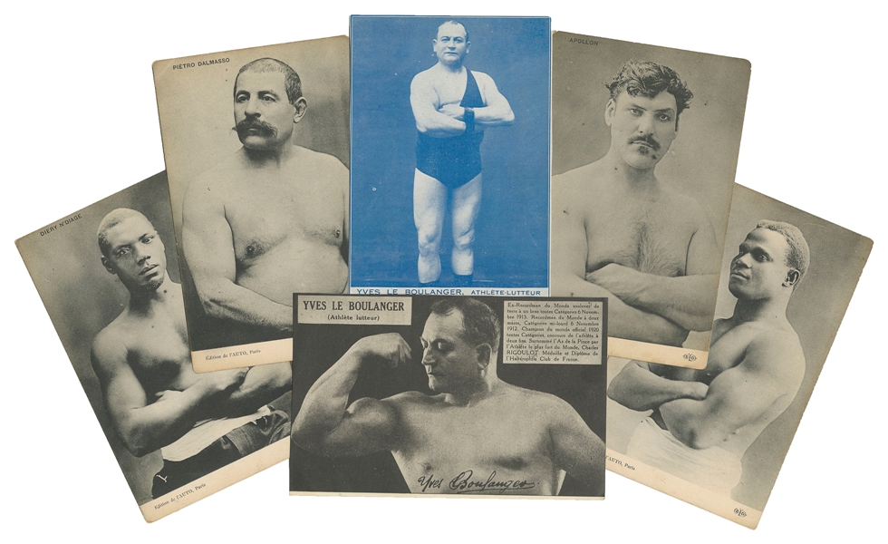  [POSTCARDS]. Seven Postcards of Strongmen. Paris, 1900s. Si...