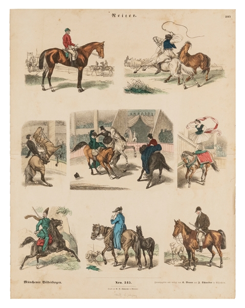  [EQUESTRIAN ACTS]. Group of 17 prints or newspaper clipping...