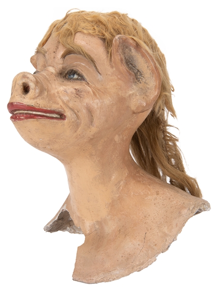  Pig Face Woman Bust. Circa 1890s. Hand painted mold of a wo...