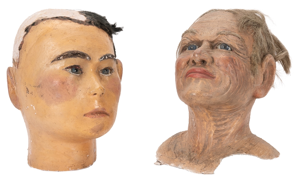  Two Freak Face Busts. Circa 1890s. Two freak show face bust...